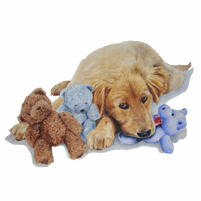 Magnet Photo Sculpture Cute golden récupérateur chiot nounours bouddling (Devant)