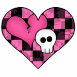 Magnet Photo Sculpture Cute punk rose chaud et noir coeur et crâne<br><div class="desc">Adorable motif de damier rétro 80s,  rose chaud et noir,  scène,  et roche punk avec un crâne et coeur brisé comme un aimant de photosculpture acrylique 5x7".</div>