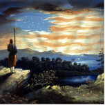 Magnet Photo Sculpture Drapeau céleste américain dans le ciel, Guerre civ<br><div class="desc">La fumée de la bataille s'était dissipée, laissant derrière elle un paysage marqué par des conflits. Pourtant, alors que le soleil commençait à se lever, projetant ses rayons d'or sur le terrain déchiré par la guerre, un autre type de beauté émergait. Les Zouaves, fatigués de l'épreuve du jour, trouvèrent du...</div>