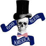 Magnet Photo Sculpture Drapeau patriotique américain<br><div class="desc">Drôle design patriotique drapeau américain avec un crâne gothique vintage amusant portant le chapeau de style Abraham Lincoln et un rouge blanc et bleu étoiles et rayures étoile américaine drapeau rayé,  avec Dieu bénisse l'Amérique texte disant.</div>