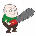 Magnet Photo Sculpture Homme fâché avec la bande dessinée de tronçonneuse<br><div class="desc">C'est une illustration de bande dessinée d'un homme audacieux plus âgé qui regarde plutôt fâché sa tronçonneuse. Espérons-le prévoit seulement sur ne réduire un arbre et rien plus de mal puis cela !</div>