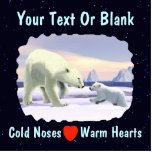 Magnet Photo Sculpture Ours Polaire - Mama Nez Meilleur<br><div class="desc">Un ourson polaire cherche à se rassurer de sa mère sur la banquise arctique. Le texte "Coeurs chauds du nez froid" et un coeur rouge apparaissent également. Tout sur un arrière - plan étoilé. Ajoutez votre propre texte supplémentaire.</div>