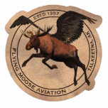 Magnet Photo Sculpture Patch Flying Moose Aviation<br><div class="desc">Un timbre en cuir portant le logo du mythique Flying Moose Aviation à Talkeetna, en Alaska, porté par les pilotes de brousse de la compagnie. Comprend un orignal ailé superposé sur un cercle avec le texte "AVIATION DE MOOSE VOLANT", "TALKEETNA, AK" et "ESTD 1957". Vols, débarquements de glacier, cargaison, charters...</div>