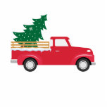 Magnet Photo Sculpture Petit Camion Rouge qui transporte un arbre de Noël<br><div class="desc">Ho...  Un petit camion rouge transporte un sapin de Noël dans votre coeur</div>