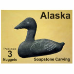 Magnet Photo Sculpture Soapstone Eider Duck - Alaska Postage<br><div class="desc">A postage stamp from a mythical independent Alaska featuring a soapstone carving of an Eider Duck. Text reading, "Alaska, " "Postage 3 Nuggets, " and "Spastone Carving" also appears. The Common Eider, Somateria mollissima, is the largest duck found in Europe and in North America (except for the Muscovy Duck which...</div>