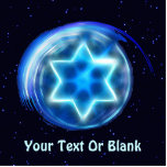 Magnet Photo Sculpture Star Encircled Fractal<br><div class="desc">A blue and purple-toned fractal image of a Star of David in a circle; superimposed on a starry background. Add your own text.</div>
