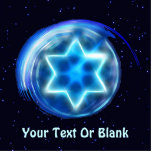 Magnet Photo Sculpture Star Encircled Fractal<br><div class="desc">A blue and purple-toned fractal image of a Star of David in a circle; superimposed on a starry background. Add your own text.</div>