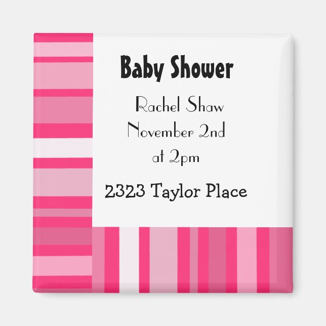 Magnet pour Baby Shower à rayures roses modernes (Devant)