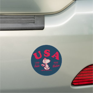 Magnet Pour Voiture cacahuètes   Snoopy USA Land of the Free