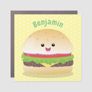 Magnet Pour Voiture Caricature de hamburger kawaii joyeux