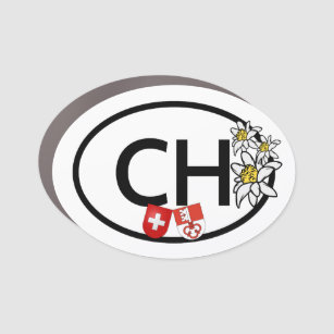 Magnet Pour Voiture CH - Suisse - Drapeaux Obwalden avec Fleurs Edelwe
