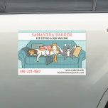 Magnet Pour Voiture Chiens mignons et chat Animaux assis Soins amusant<br><div class="desc">Un aimant de voiture promotionnel amusant pour votre entreprise de soins des animaux de compagnie. Mignonne illustration d'un chien de tête, d'un chat tabby orange assis comme une personne, et d'un terrier cinglé. Ajoutez votre numéro de téléphone, votre site Web et plus d'informations pour attirer des clients potentiels. Ce dessin...</div>