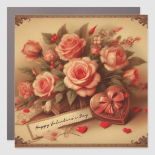 Magnet Pour Voiture Chocolats et fleurs de la Saint-Valentin vintage