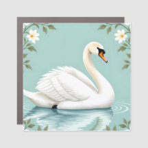 Cygne blanc élégant floral bleu