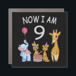Magnet Pour Voiture Now I le 9e anniversaire du Birthday<br><div class="desc">Joyeux 9e anniversaire. Funny and lovely Kids Birthday design with a cute Elephant,  two ferrets and a girafe celebrating your birthday at the zoo.</div>
