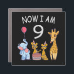 Magnet Pour Voiture Now I le 9e anniversaire du Birthday<br><div class="desc">Joyeux 9e anniversaire. Funny and lovely Kids Birthday design with a cute Elephant,  two ferrets and a girafe celebrating your birthday at the zoo.</div>