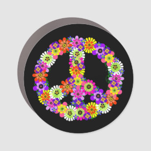 Magnet Pour Voiture Panneau de paix Floral sur noir