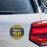 Magnet Pour Voiture Papou's Taxi | Funny Grandfather<br><div class="desc">Does grandpa pick up his grandkids at school or drive them to and from activities? Make his taxi status official with this funny car magnet featuring "Papou's Taxi" in yellow and white lettering with checkered cab trim. Customize with his preferred grandfather nickname if desired, or switch to an alternate spelling...</div>