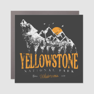 Magnet Pour Voiture Parc national de Yellowstone Montagnes Wolf Vintag