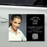 Magnet Pour Voiture Photo du logo noir de l'agent immobilier QR Code<br><div class="desc">Créez un look poli et professionnel avec cet agent immobilier Black Logo Logo Magnet Photo Car. Cet aimant personnalisable affiche clairement votre logo, vos coordonnées et une photo, assurant ainsi une visibilité élevée pendant votre déplacement. Idéal pour les agents immobiliers, c’est un moyen élégant et pratique de faire connaître vos...</div>