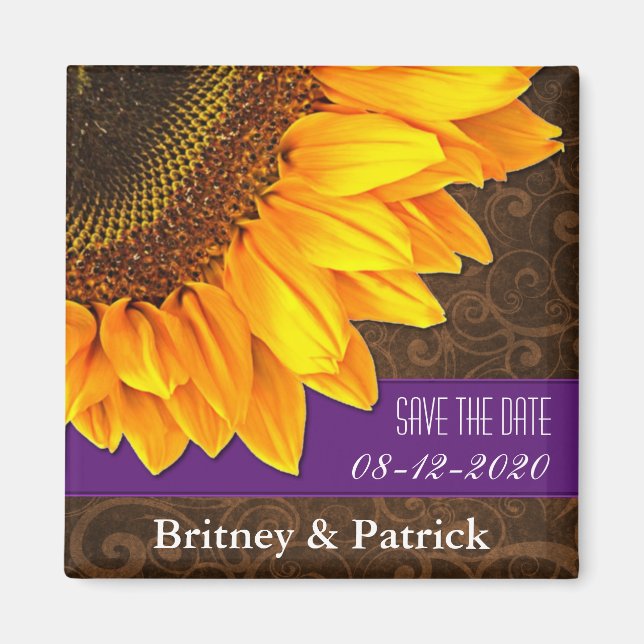 Magnet Réservez la date de tournesol Brown mariage (Devant)