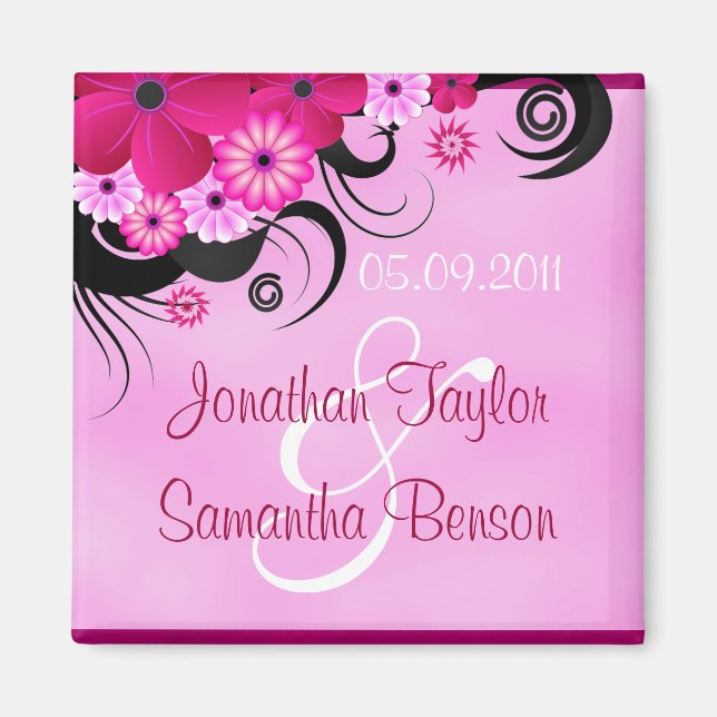 Magnet Réservez la date Floral Fuchsia Magenta (Devant)