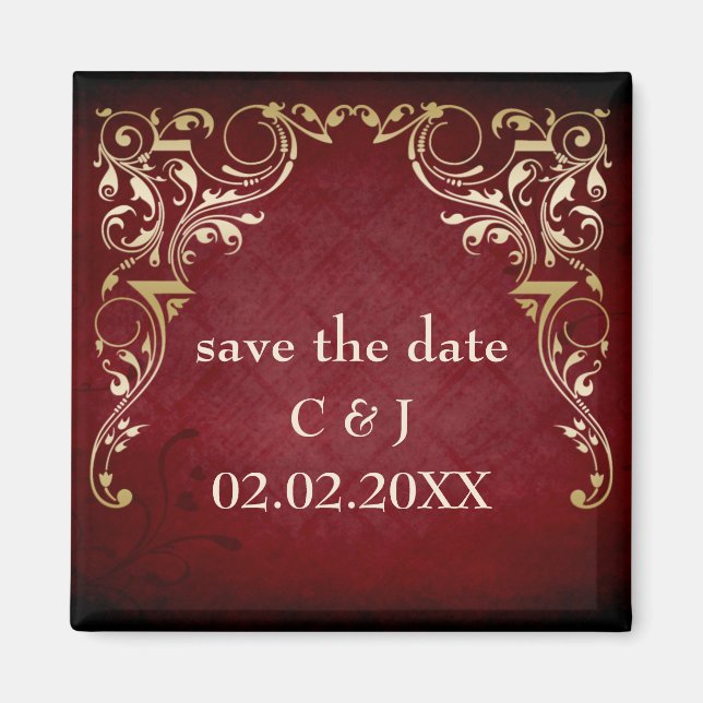 Magnet Réservez la date rouge rustique (Devant)
