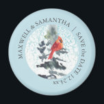 Magnet Réservez la date Wonderland Mariages<br><div class="desc">Cet hiver,  sauvez l'aimant date présente une aquarelle hiver pays des merveilles,  offrant un choix rustique et unique pour les mariages de montagne,  de Noël et de vacances.</div>
