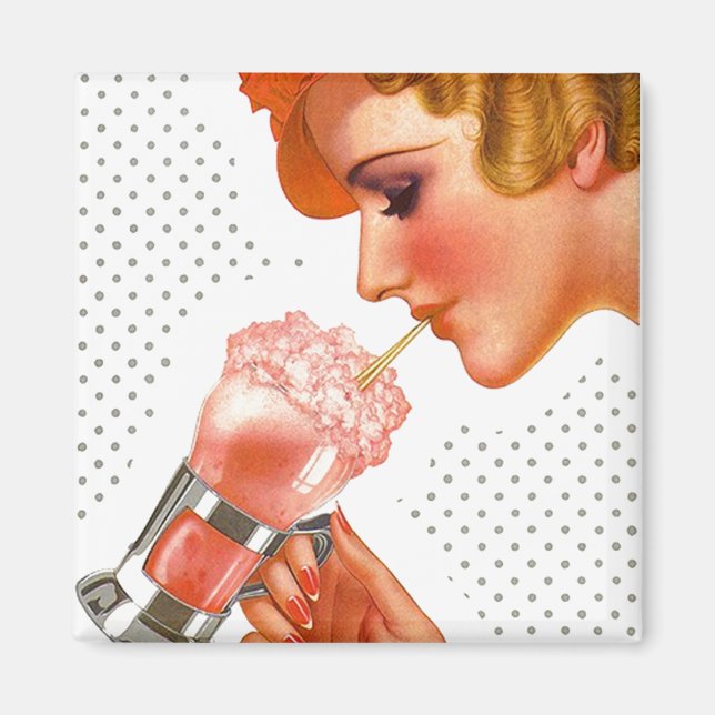 Magnet ~ RETRO Gal Profitant De Soda Fontaine Bois (Devant)