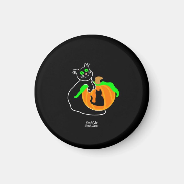 Magnet rond Citrouille de chat noir (Devant)