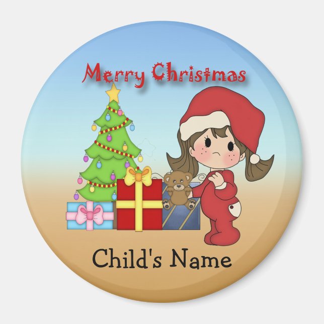 Magnet rond de la fille de Noël (Devant)