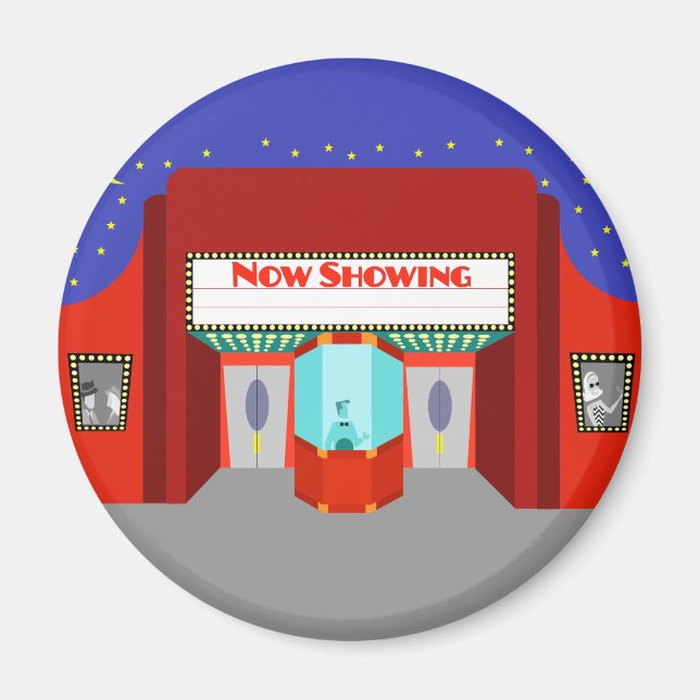 Magnet rond du cinéma rétro (Devant)