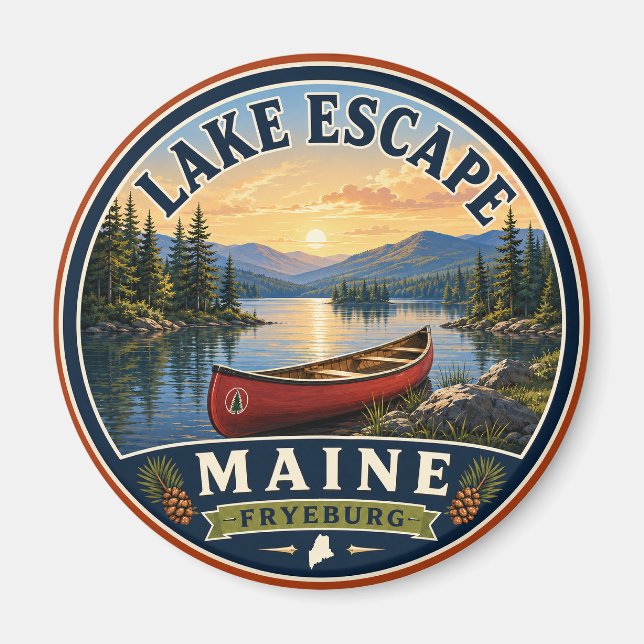Magnet rond Lake Escape Fryeburg Maine (Devant)