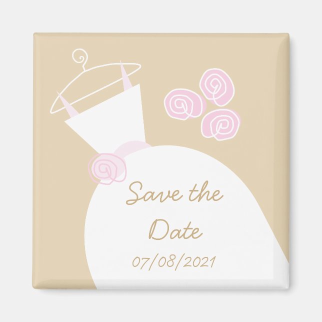 Magnet 'Sauver la date' Robe de Mariée Rose Beige (Devant)