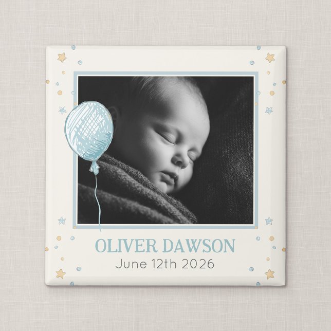 Magnet souvenir d'annonce de naissance de bébé Bal (Balloon Daydream - 2" Square New Baby Magnet Keepsake)