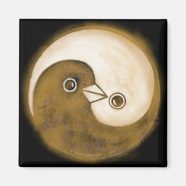 Magnet SquareFridge avec l'or YinYang colombes de  (Devant)