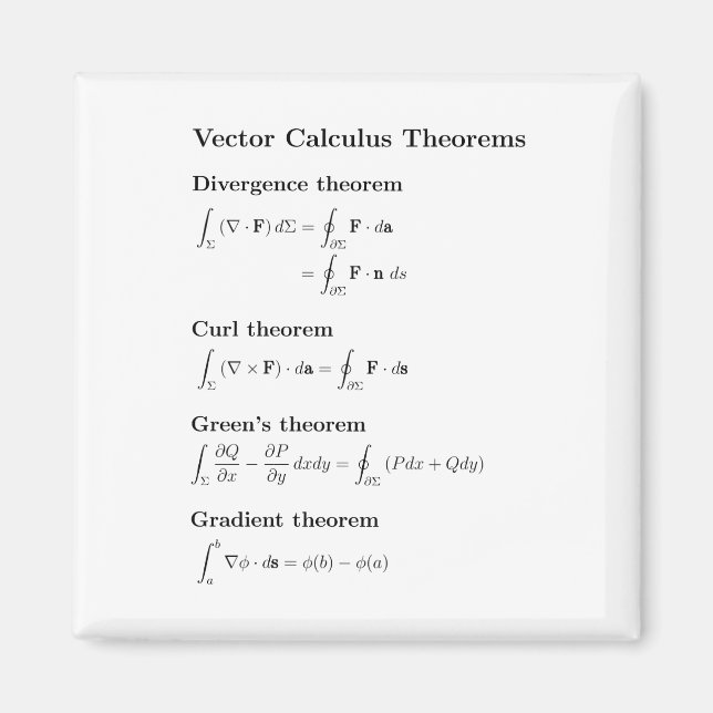 Magnet : théorèmes de calcul vectoriel (Devant)