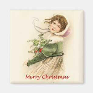 Magnet Vintage de la fille de Noël