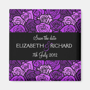 Magnet vintage de roses violets 'Sauvez la date'