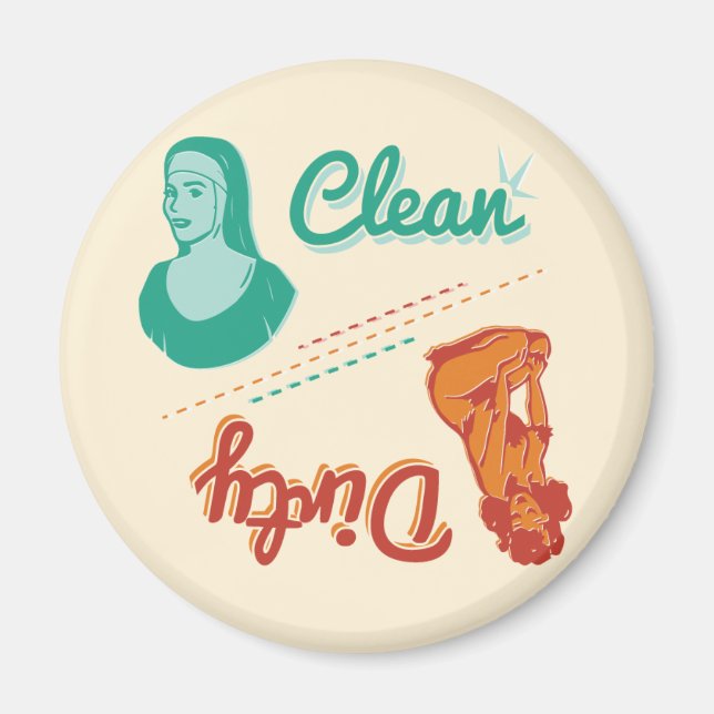 Magnet ~ Vintage Retro Clean Lave-vaisselle sale (Devant)