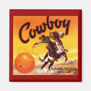 MAGNET VINTAGE TUSTIN CA COWBOY ROPING ORANGE ADV