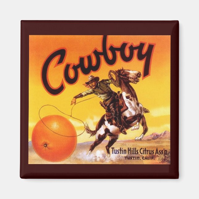 MAGNET VINTAGE TUSTIN CA COWBOY ROPING ORANGE ADV (Devant)