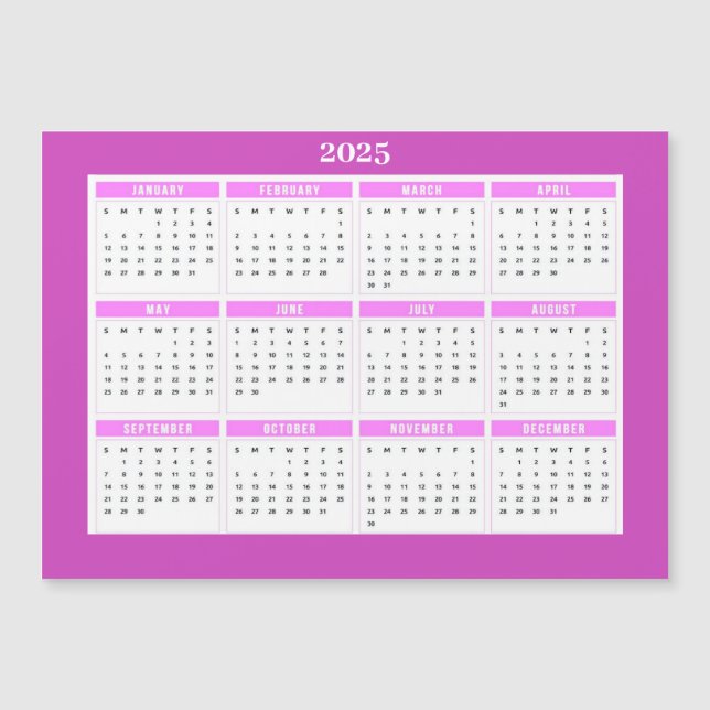 Magnetic Pink 2025 Magnet Calendrier mensuel (Devant)
