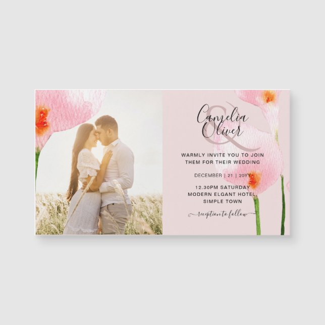 MAGNETIC Pink Calla Lily PHOTO Mariage Invitation (Devant)