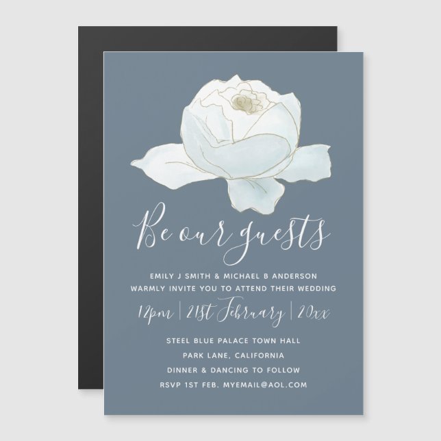 Magnétique Acier Bleu Rose Mariage Invitation moderne (Devant / Derrière)