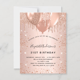 Magnétique Anniversaire rose or ballons d'or invitation magné