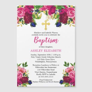 Magnétique Aquarelle rose magenta Baptême floral Invitation