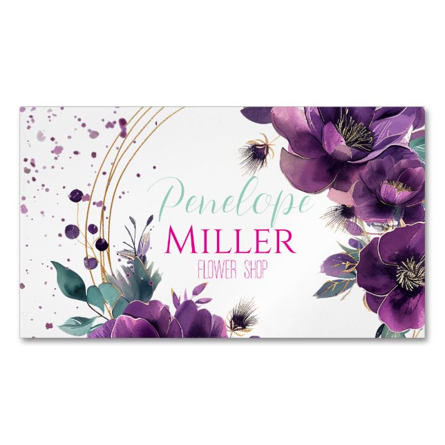 Magnétique beau carte de visite aux fleurs violettes (devant)