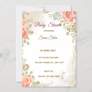 Magnétique Beige Studded By Flowers Baby Shower Invitation