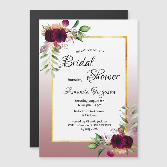 Magnétique Cannelle rose douche nuptiale invitation magnétiqu (Devant / Derrière)